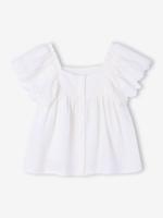 Blouse met ruches van katoengaas ecru - thumbnail