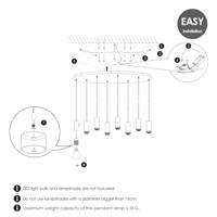 Metaal kroonluchter - Industrie hanglamp - Zwart - Met 8 pcs lampvoeten - Ontworpen voor Eetkamer en Slaapkamer - 100 x 30 x 117.5cm - set met E27 Lamphouder - voor Lampenkap met Doorsnede max 15cm - Gloeilamp Niet Inbegrepen - thumbnail