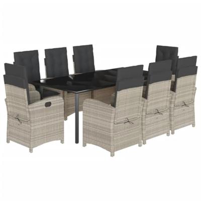 9-delige Tuinset met kussens poly rattan lichtgrijs