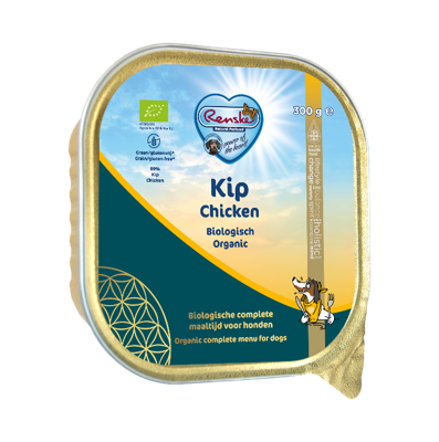 Renske Biologisch Graanvrij vers gestoomd kip natvoer hond (kuip) 18 x 300 g
