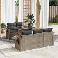 6-delige Loungeset met kussens poly rattan grijs - thumbnail