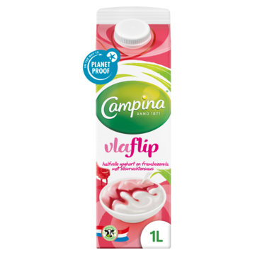 Campina Vlaflip Halfvolle Yoghurt en Frambozenvla met Bosvruchtensaus 1 L bij Jumbo