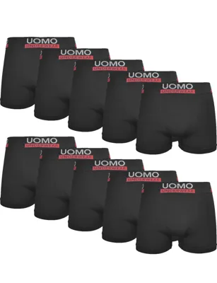 Uomo 10-Pack Heren Boxershort microfiber naadloos - Uni Black - Zwarte multipack heren onderbroeken - Voordeelverpakking goedkope boxershorts - herenondergoed
