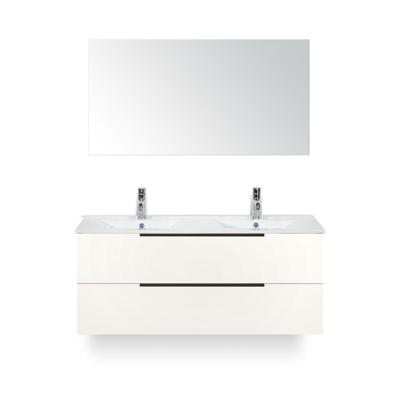 Seville Badmeubelset 120 cm - 2 laden Wit Hoogglans Edge - Wastafel Enjoy Dubbel - met Spiegel