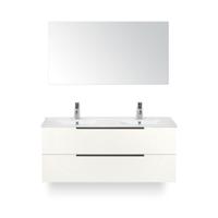 Seville Badmeubelset 120 cm - 2 laden Wit Hoogglans Edge - Wastafel Enjoy Dubbel - met Spiegel - thumbnail