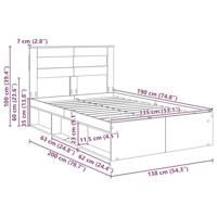 Bedframe met lade Gerookt eiken 135 x 190 cm Massief grenenhout - thumbnail