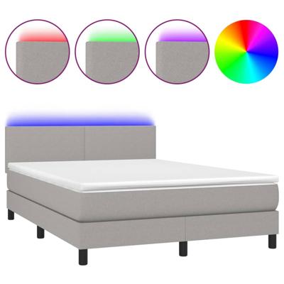 Boxspring met matras en LED stof lichtgrijs 140x200 cm