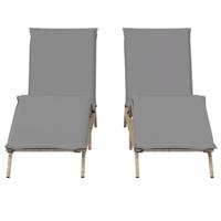 Ligstoelen 2 st met kussens poly rattan beige - thumbnail