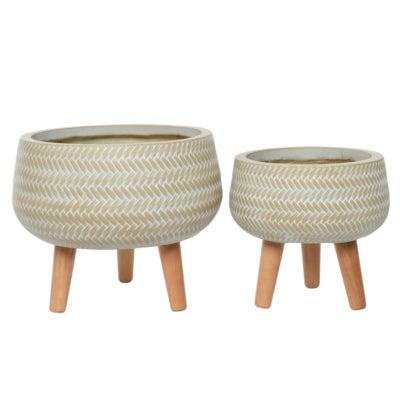 Decoris (r) bloempot op poten alex outdoor zandkleurig 32 cm set van 2 | 2 stuks