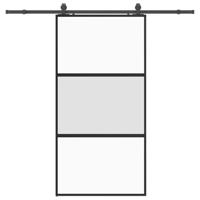 Schuifdeur met beslagset 102,5x205 cm gehard glas zwart - thumbnail