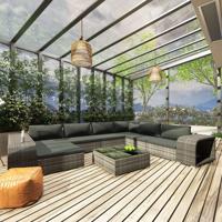 10-delige Loungeset met kussens poly rattan grijs - thumbnail