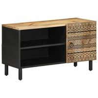 Tv-meubel 80x33,5x46 cm massief ruw mangohout zwart - thumbnail