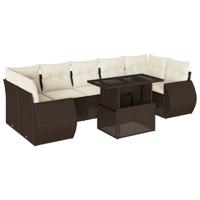 8-delige Loungeset met kussens poly rattan bruin - thumbnail