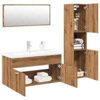 4-delige Badkamermeubelset bewerkt hout artisanaal eikenkleur - thumbnail