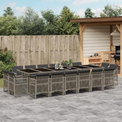 17-delige Tuinset met kussens poly rattan grijs