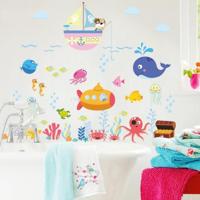 Oceaan cartoon muur sticker badkamer onderwaterwereld vis Home DIY stickers - thumbnail