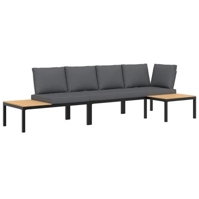 3-delige Loungeset met kussens aluminium zwart