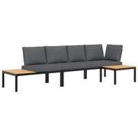 3-delige Loungeset met kussens aluminium zwart - thumbnail