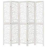 Kamerscherm met 5 panelen massief paulowniahout wit - thumbnail