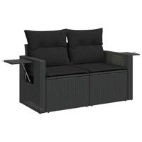 7-delige Loungeset met kussens poly rattan zwart - thumbnail