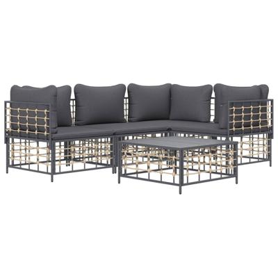 5-delige Loungeset met kussens poly rattan antracietkleurig