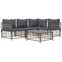 5-delige Loungeset met kussens poly rattan antracietkleurig - thumbnail