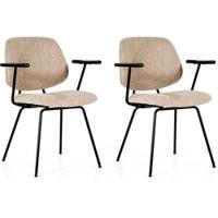 Eleonora Eetkamerstoel 'Lynn' met armleuning, kleur Beige Fletcher - thumbnail