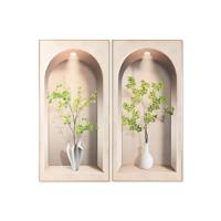 Schilderij Home ESPRIT Wit Groen Beige Vaas Scandinavisch 80 x 3,5 x 160 cm (2 Stuks) - thumbnail