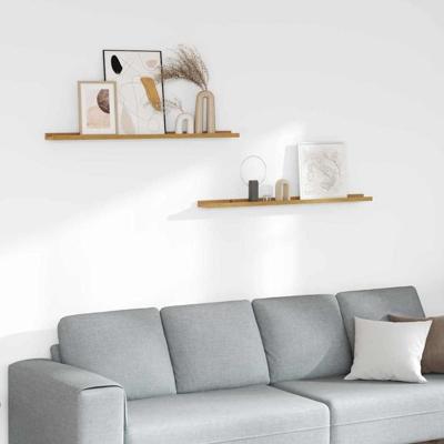 Wandplank met plank 2 pcs Beige 100 x 9 x 3 cm Bewerkt hout