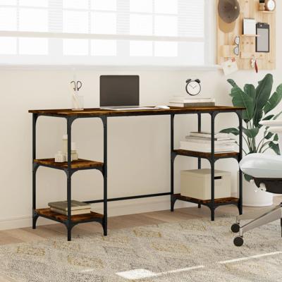 Bureau 140x50x75 cm metaal en bewerkt hout gerookt eikenkleurig
