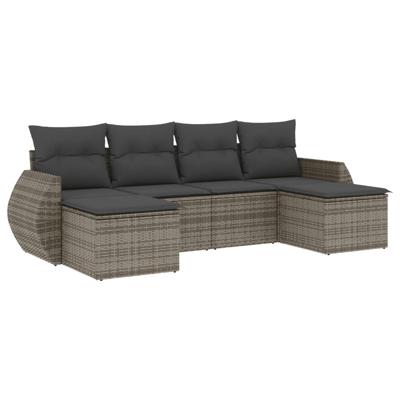 6-delige Loungeset met kussens poly rattan grijs - thumbnail
