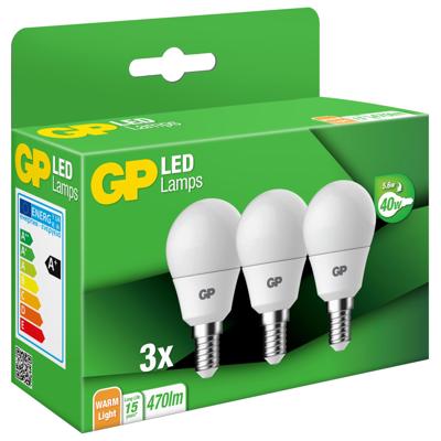 GP GPMGLE14STD854C3 LED-lamp Energielabel F (A - G) E14 Globe 5.6 W = 40 W Warmwit (Ø x l) 45 mm x 84 mm 3 stuk(s)