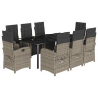 9-delige Tuinset met kussens poly rattan grijs - thumbnail