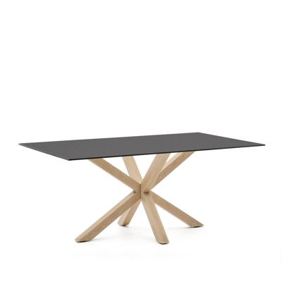 Kave Home Eettafel 'Argo' Glas, 180 x 100cm, kleur Zwart/Naturel