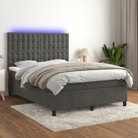 Boxspring met matras en LED fluweel donkergrijs 140x200 cm - thumbnail