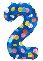 Folieballon &apos;2&apos; Kleurrijke Stippen - thumbnail
