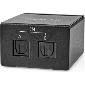 Digitale Audio-Switch | 2-wegs | Input: DC Power / 2x TosLink | Output: TosLink Female | Manueel / Schakelaar | Metaal | Zwart