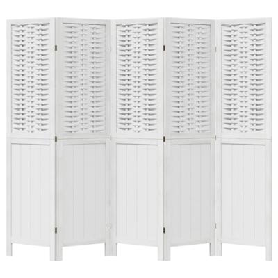 Kamerscherm met 5 panelen massief paulowniahout wit Kamerscherm met 5 panelen massief paulowniahout wit