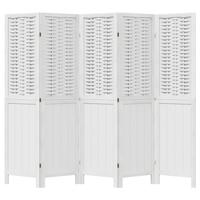 Kamerscherm met 5 panelen massief paulowniahout wit - thumbnail