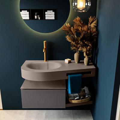 MONDIAZ RIVA 100cm badmeubel onderkast / planchet kleur Dark_Grey met 1 lade. Wastafel DULCET links 1 kraangat kleur Smoke.
