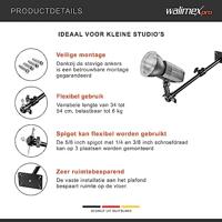 Walimex pro Fotostudio wandstatief 34-54 cm, arm houder met 1/4 inch 3/8 inch schroefdraad, dubbelzijdige 5/8 spigot, belastbaar tot 6 kg, robuust plafondstatief, ideaal voor videolampen, softboxen, - thumbnail