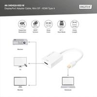 Digitus AK-340416-002-W Mini-displayport / HDMI Adapter [1x Mini-DisplayPort stekker - 1x HDMI-bus] Wit 4K UHD, Afgeschermd (dubbel) 20.00 cm - thumbnail