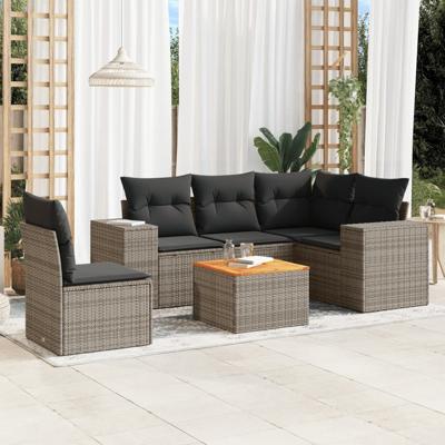 6-delige Loungeset met kussens poly rattan grijs 6-delige Loungeset met kussens poly rattan grijs