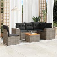 6-delige Loungeset met kussens poly rattan grijs - thumbnail