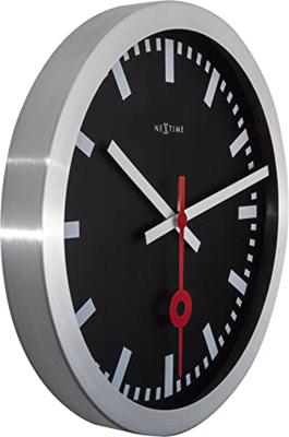 NeXtime NE-3999STZW Wandklok Dia. 35 Cm, Geborsteld Aluminium, 'Station' NeXtime NE-3999STZW Wandklok Dia. 35 Cm, Geborsteld Aluminium, 'Station'