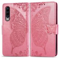 Vlinder liefde bloemen reliëf horizontale Flip lederen case voor Huawei P30 met houder & card slots & portemonnee & Lanyard (roze) - thumbnail