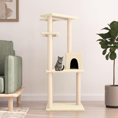 Kattenmeubel met sisal krabpalen 123 cm crmekleurig