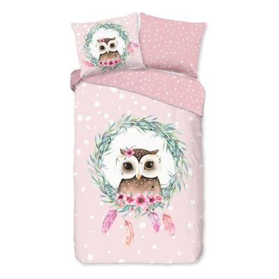 Good Morning Kinderdekbedovertrek "uil en veren" - Roze - (140x200/220 cm) - Katoen