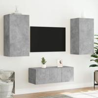 4-delige Tv-wandmeubelset met LED bewerkt hout betongrijs - thumbnail