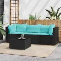 4-delige Loungeset met kussens poly rattan zwart - thumbnail